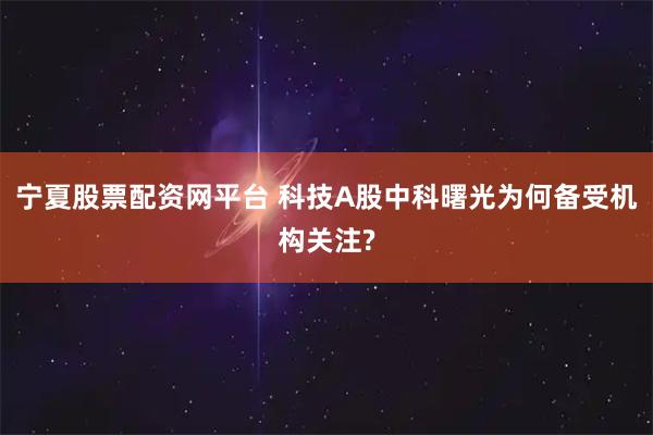 宁夏股票配资网平台 科技A股中科曙光为何备受机构关注?