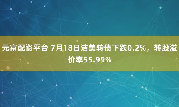 元富配资平台 7月18日洁美转债下跌0.2%，转股溢价率55.99%